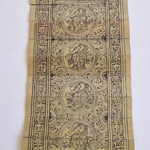 Unique Indian Palm Leaf etching and Carving Art - Tala Pattachittra - LORD GANESH - 41x13 cm