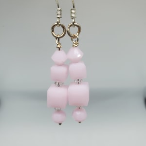 Womens Handmade Pink Crystal and Beaded Sterling Silver Dangle and Drop Earrings