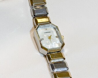 Two-tone Gold & Silver Quartz Watch – Rectangular Minimalist 