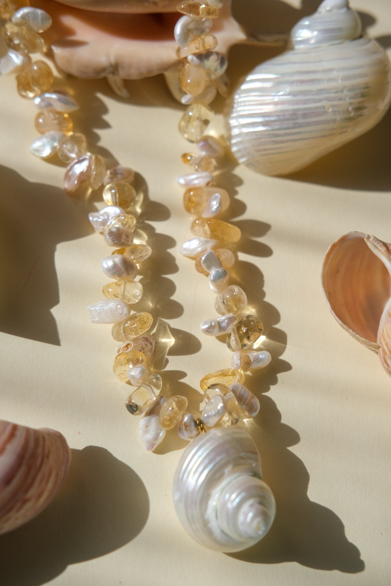 Conch Shell Charm Pearl Choker Citrine Gemstone and Pearl - Etsy