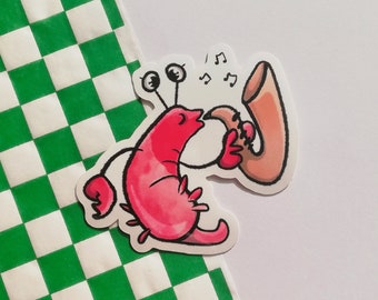 Autocollant de homard de saxophone, autocollant, autocollant mignon, kawaii, autocollant d’ordinateur portable, autocollant de planificateur, autocollant iPad, cadeau drôle, cadeau de bâillon, cadeau idiot