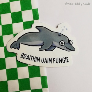 Pilz Sticker "Braithim Uaim Fungie", Vinyl Sticker, KinderKunst, Delfin, Irisch hergestellt, Dingle, Irland, Irische Sprache, Gag Geschenk