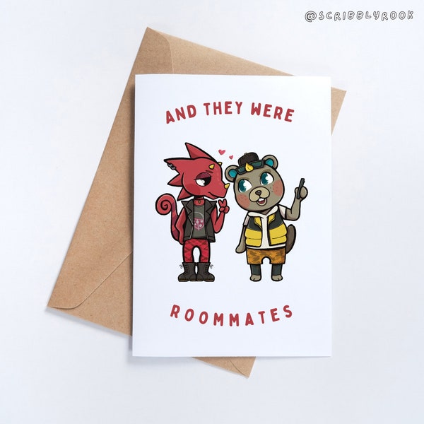 Flick and CJ "And they were roommates", Greetings Card, Cute, LGBT, Love, Animal Crossing New Horizons, ACNH, Valentines Gift, Birthday Card