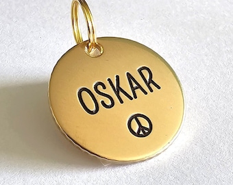 Dog tag, Peace, color gold, personalized animal tag, with name