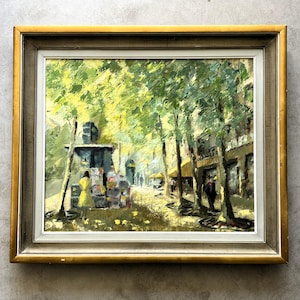 Large vintage “PARISIAN BOULEVARD” original oil painting on canvas British artist signed street scene tabac
