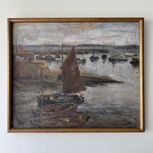 Antique “SAILING BOATS” French original seascape oil painting on panel framed impressionist art framed vintage