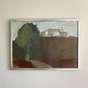 Vintage “UMBER LANDSCAPE” original oil painting on canvas by Swedish artist Gustav Rudberg signed impressionist art dated 1961