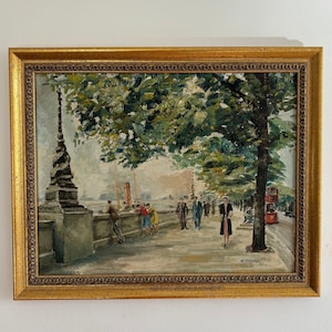 1950 London River Thames vintage oil painting framed landscape soft impressionist H Gregg  20th century British embankment