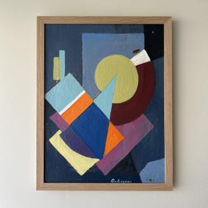 Vintage “COLOURED FORMS” original Swedish abstract oil/tempera painting on canvas solid wooden frame signed