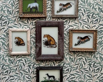 Vintage miniature Indian reverse glass painting mini framed kids childrens bedroom bathroom elephant leopard tiger dog