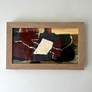 Vintage “ABSTRACT SHAPES I” original French framed oil painting on paper signed oak frame