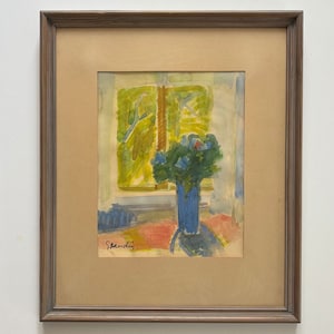 Svän Grandin (1906–1982) original painting framed vintage Scandinavian Swedish Still life watercolour signed floral mid century flowers
