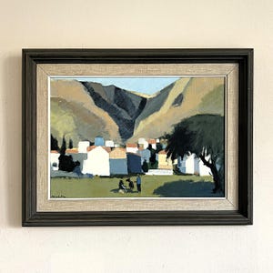 Vintage “GREEK LANDSCAPE” Swedish original oil painting framed vintage expressionist Scandinavian goats farm