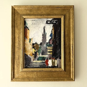 Vintage &quot;CITY SCENE&quot; Swedish original landscape oil painting expressionist Scandinavian street city town