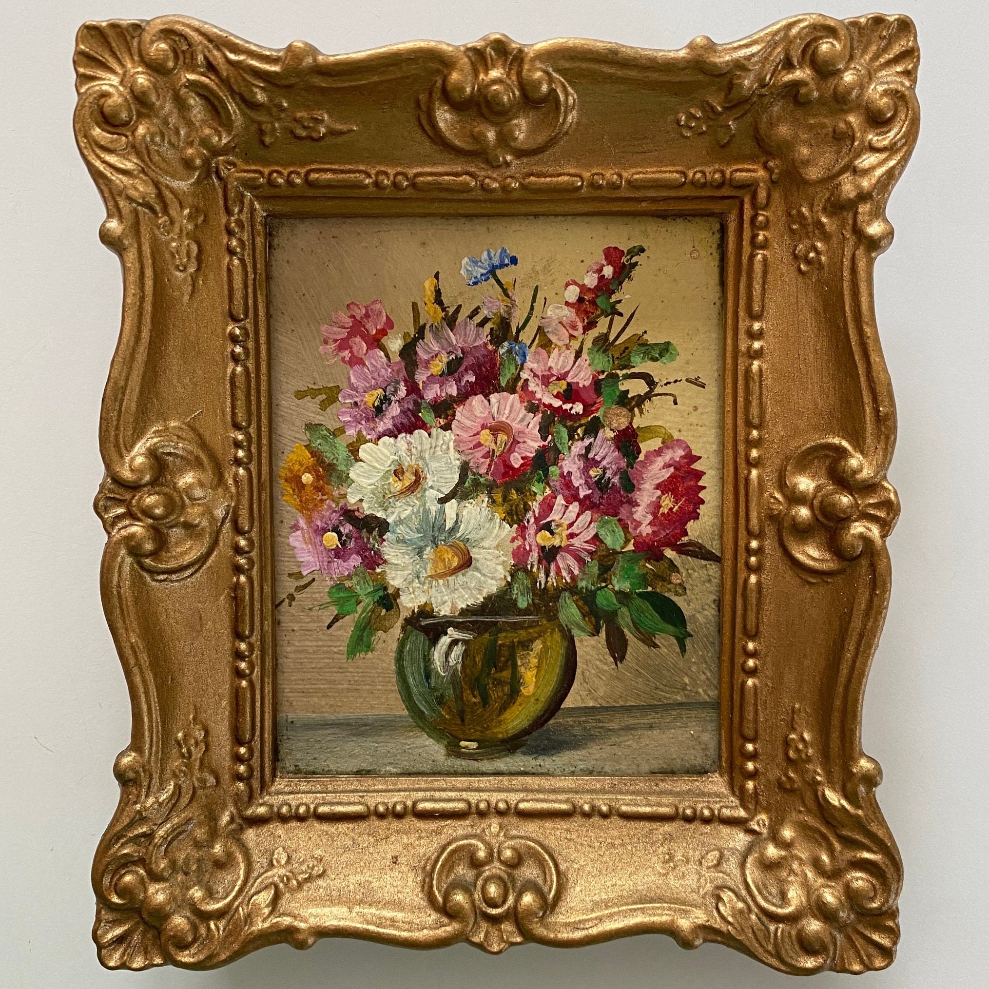 Stil Llife Floral Oil Painting Gesso Gilt Gold Frame