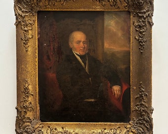 Vintage antique gentleman portrait man painting gilt framed 1810 Georgian English British original