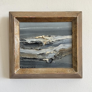 Vintage “WINDSWEPT HORIZON II” original Swedish oil painting on canvas signed and framed modernist landscape seascape impasto art