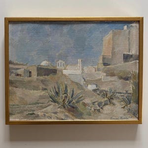 1965 NAXOS Greek island original oil painting vintage framed mid century signed landscape Swedish Gunnel Frisell-Hallström