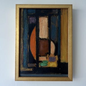 Vintage “SOFT SHAPES” original abstract French framed oil painting on board signed