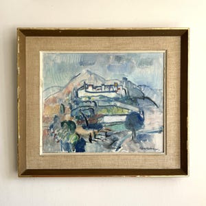 Vintage “SOUTHERN LANDSCAPE” original Swedish oil painting on canvas signed and framed impressionist art mountain-side village