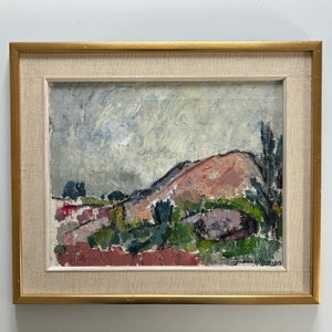 Original Gudrun ARNINGE (1912-1994) Swedish landscape painting landscape framed oil signed vintage coast pink green expressionist