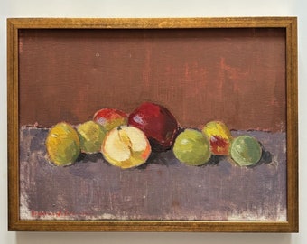 Swedish “APPLES” original painting framed oil vintage expressionist Scandinavian Gustav-Adolf Johansson (1912 - 2011)  fruit still life