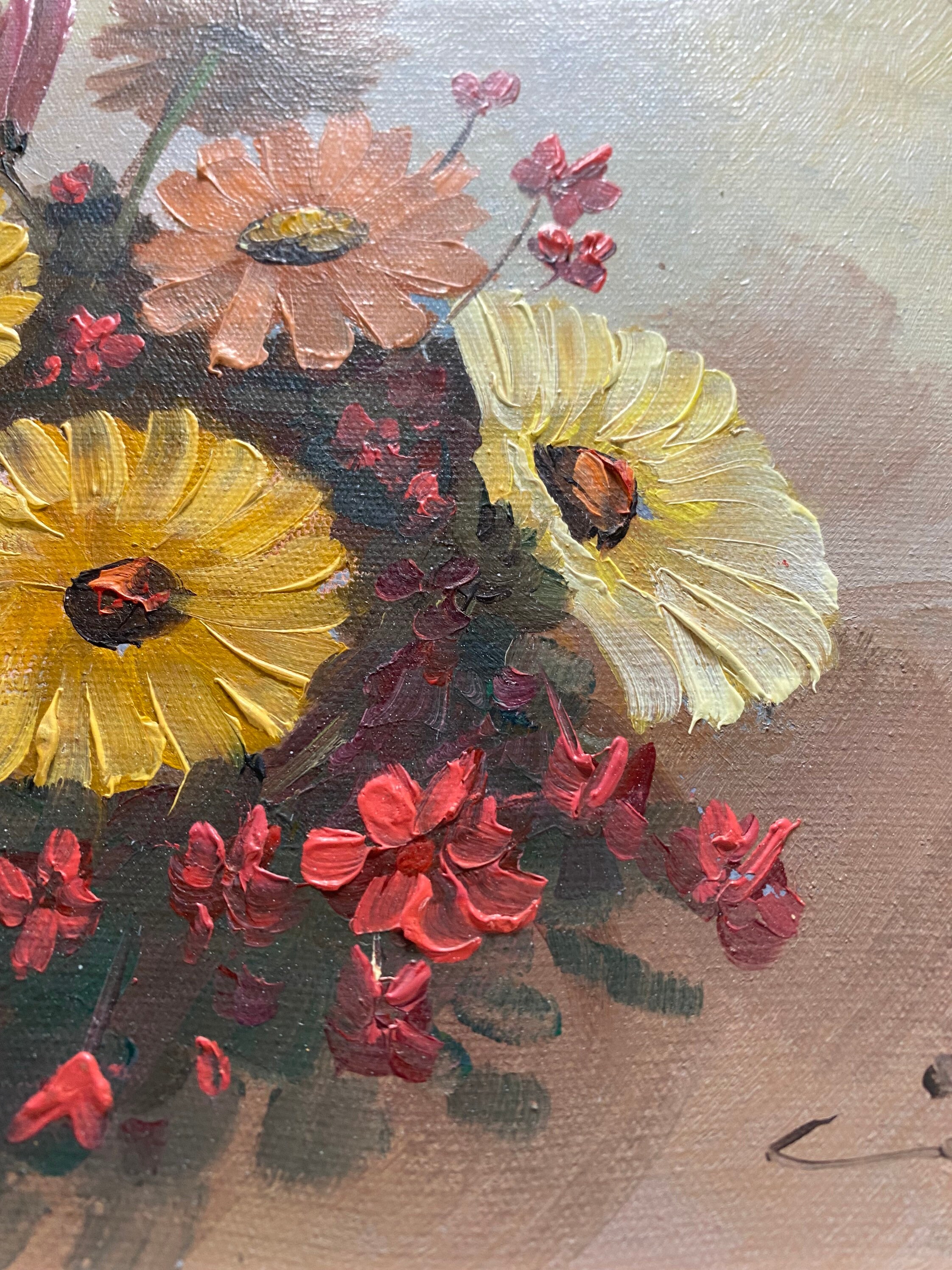 1970s Vintage oil painting retro flowers still life floral Etsy