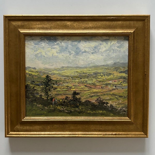 Vintage Peter Gladman oil painting framed signed landscape English British country trees countryside impasto Somerset