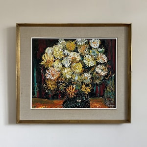 Vintage “YELLOW STILL LIFE” large original oil painting canvas mid century Belgian gilt frame