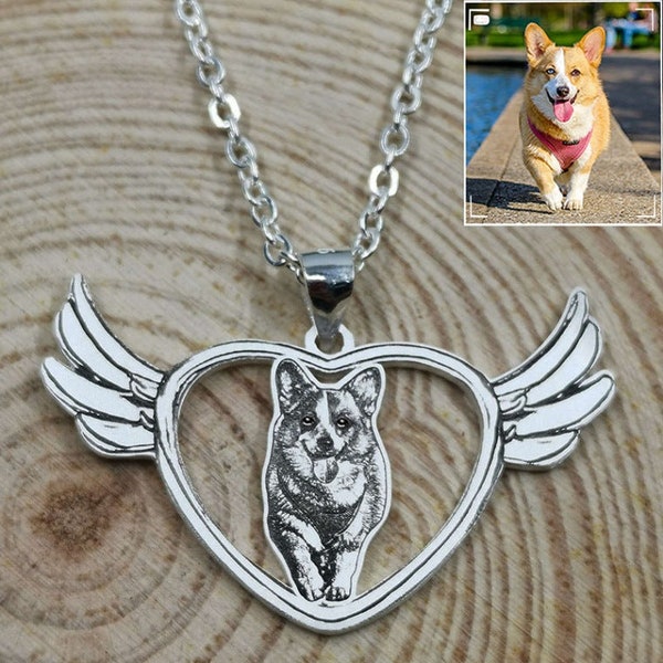 Personalisierte Halskette vom Bild Deines verstorbenen Hundes oder verstorbenen Katze in  925 Sterling Silber  mit Gravur und Geschenk Etui.