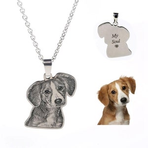 Personalized necklace, personalized jewelry, from the picture of your pet in 925 sterling silver or stainless steel, with engraving.