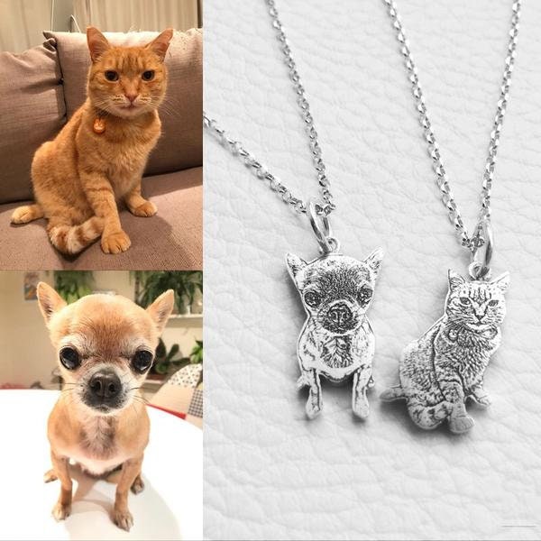 Personalized necklace from the image of your pet in 925 sterling silver with engraving and jewelry case, different sizes from 2.5-5.0 cm