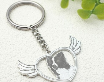 Personalized keychain from the picture of your deceased dog or deceased cat, in high quality Stainless Steel with engraving + gift case