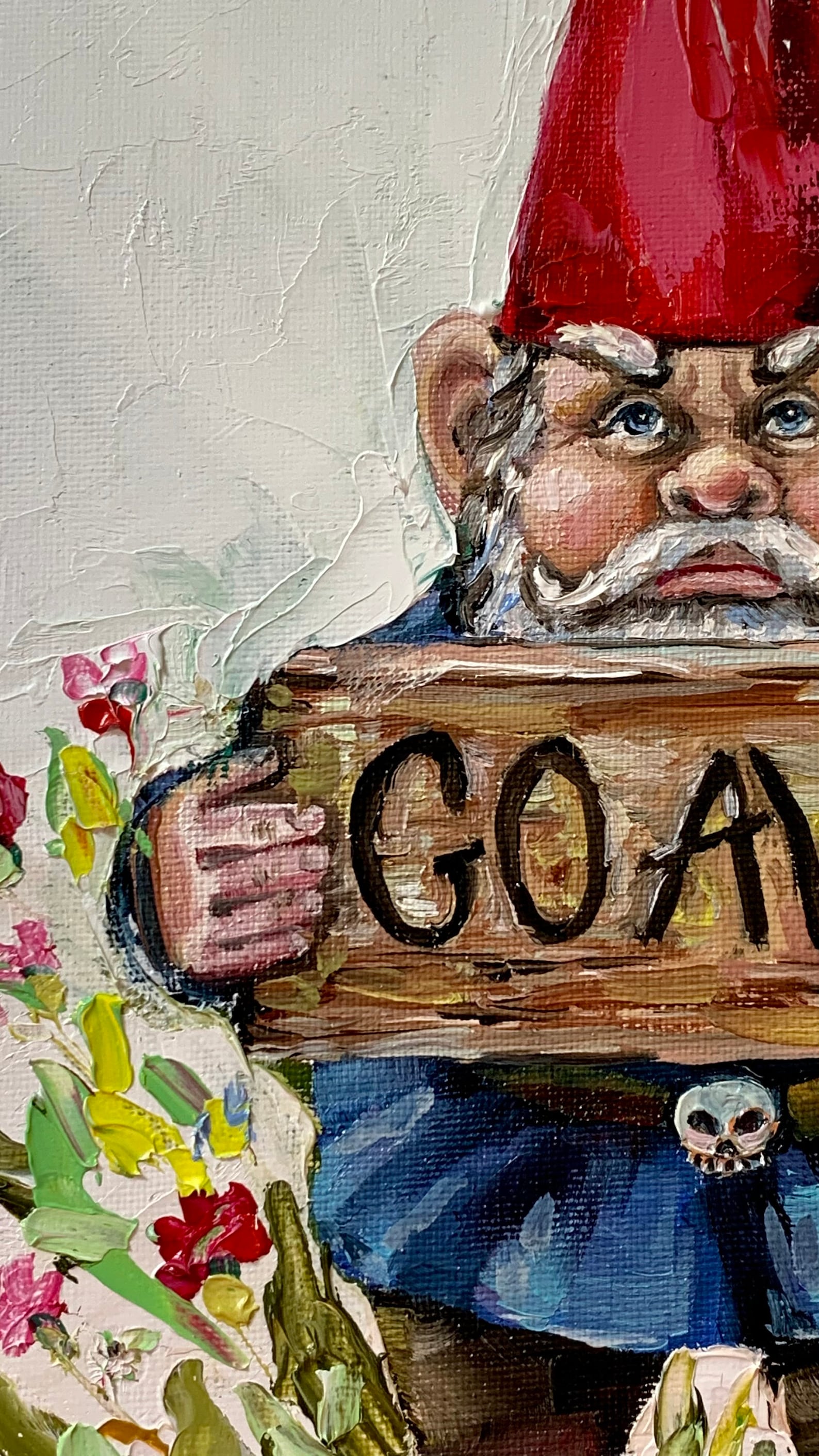 Garden Gnome Painting Original Oil Art Canvas Impasto 12 by 12 Etsy