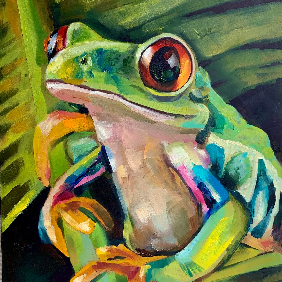 Tropical Frog Original Oil Painting Animal Art 8 by 12 Inches Etsy