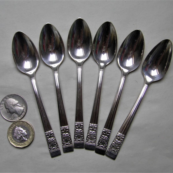 Vintage Set 6 Oneida HAMPTON COURT/Coronation Pattern Silver Plated COFFEE Spoons circa 1970's