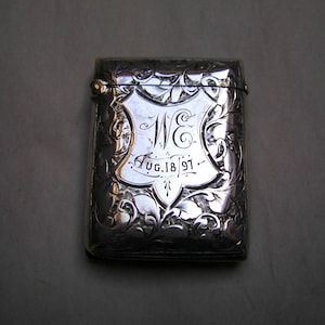 Antique Solid Silver VESTA CASE Hallmarked Birmingham 1895 with engraved initials &quot;WE&quot;