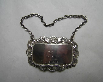 Vintage Solid Silver GIN DECANTER LABEL Hallmarked Birmiingham 1983