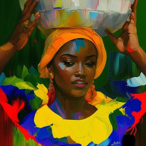 Colombia - Cartagena - Palenquera - Canvas Wall Art - Oil Painting - Colombian art