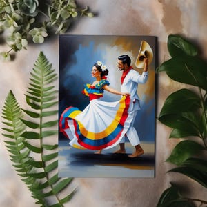 Colombiaans cumbia-dansend paar - Canvas muurkunst - Colombiaanse kunst (Estilo Afremov)