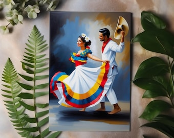 Pareja de cumbia colombiana - Cuadro en lienzo (estilo Afremov)