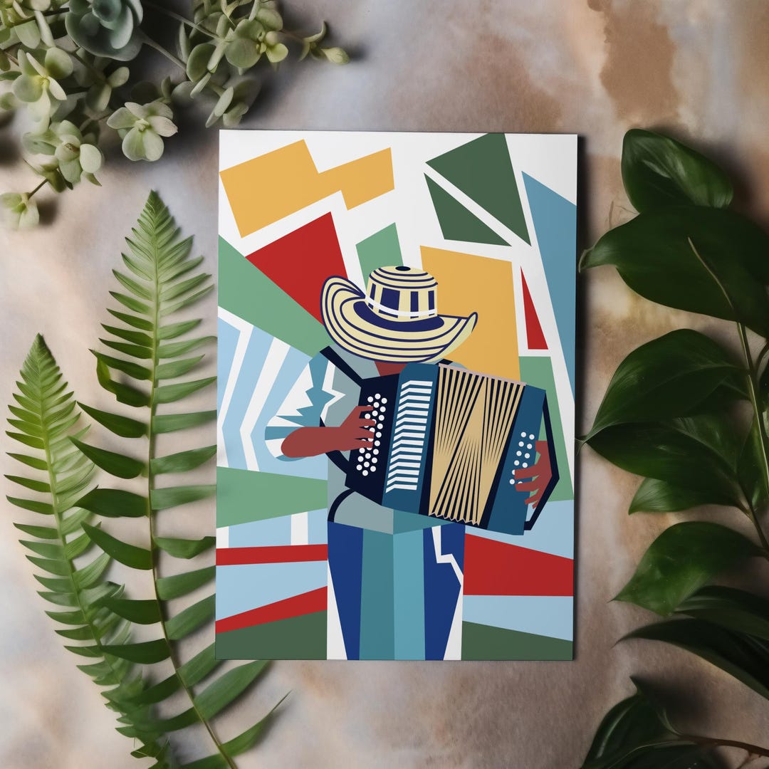 Colombian Vallenato Accordion Player – Classic Green Geometric