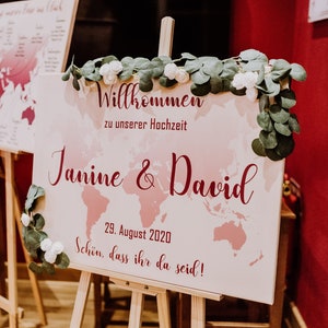 Willkommensschild Hochzeit zum Motto Reisen | 60 x 80 cm | Weltkarte | personalisierbar | digital