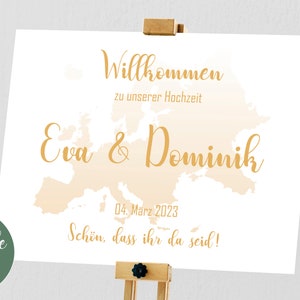 Cartello di benvenuto per matrimonio con il tema del viaggio | 60x80 cm | Mappa dell'Europa | personalizzabile | digitale
