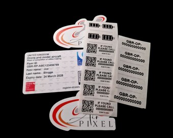 Drone ID Card | x12 Operator ID Sticker Bundle | Operator ID | Call If Found | Battery 1,2,3,4 | Credit Card Size