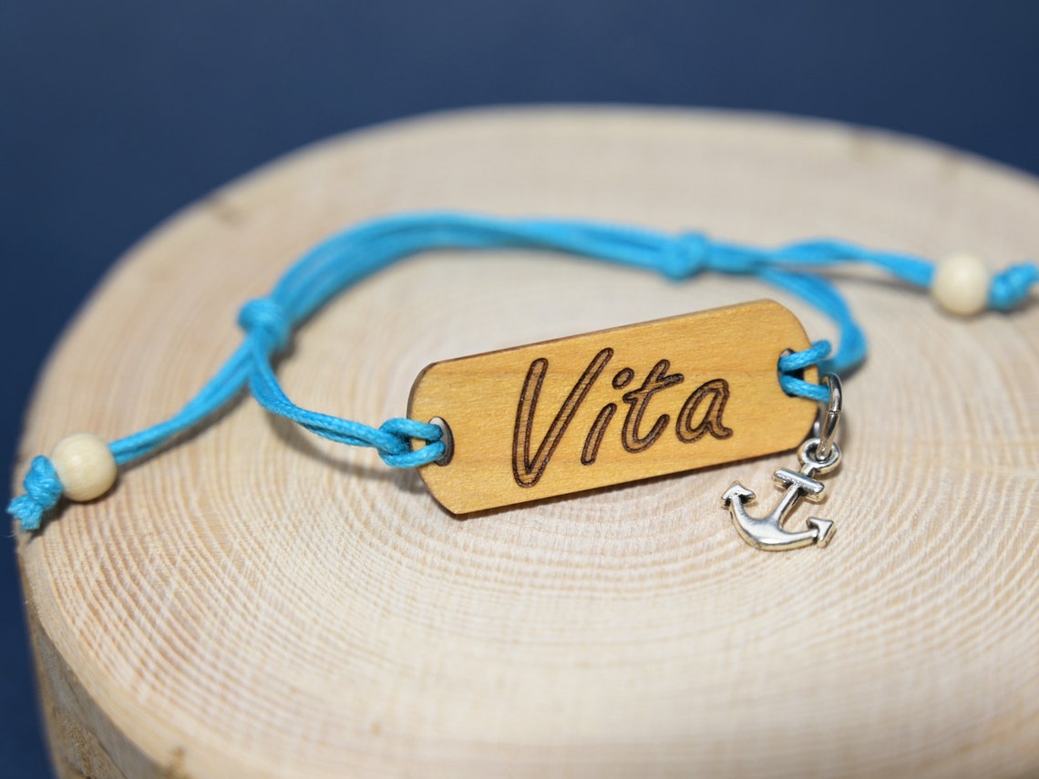WOODEN NAME BRACELET Blue Bracelet Custom Made Bracelet Etsy