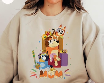 Cute Blue Dog Mom Sweatshirt, Blue Dog Mom Queen Sweatshirt, Sweatshirt For Mother's Day, Retro Blue Dog Hoodie, Mother's Day Gift