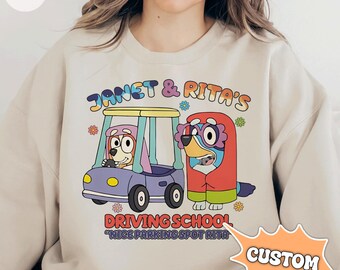 Cute Blue Dog Driving School Sweatshirt, Cartoon Blue Dog Sweatshirt, Sweatshirt For Mother's Day, Blue Dog Kids Hoodie, Mother's Day Gift