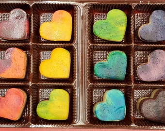 Chocolate and Almond Rainbow Marzipan Hearts (12 Pieces)