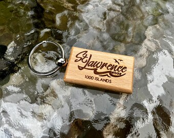 Wooden laser engraved St Lawrence River 1000 islands keychain